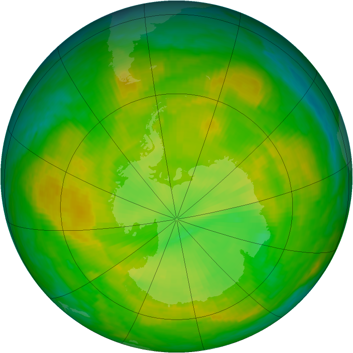 Antarctic ozone map for 25 November 1988